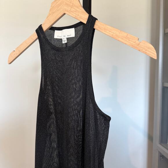 Fleur De Mal  Sheer Racerback Midi Dress NEW Black Silver Metallic Shimmer NWT S - Picture 4 of 7